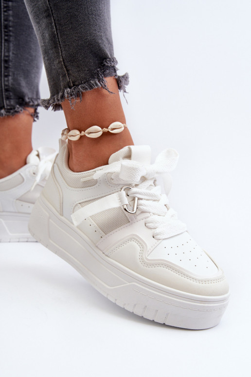 Sneakers modelio batai   su platforma iš dirbtinės odos baltos spalvos Moun