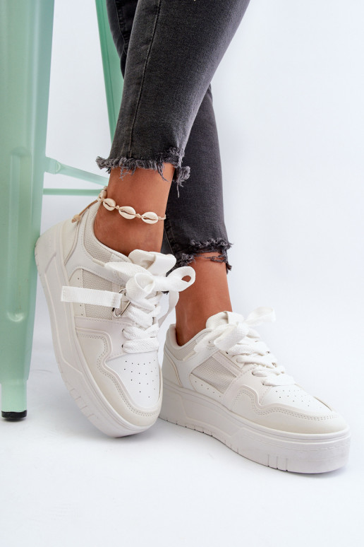 Sneakers modelio batai   su platforma iš dirbtinės odos baltos spalvos Moun