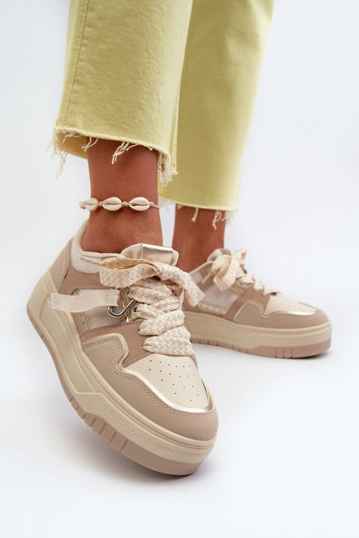 Sneakers modelio batai   su platforma iš dirbtinės odos smėlio spalvos Moun