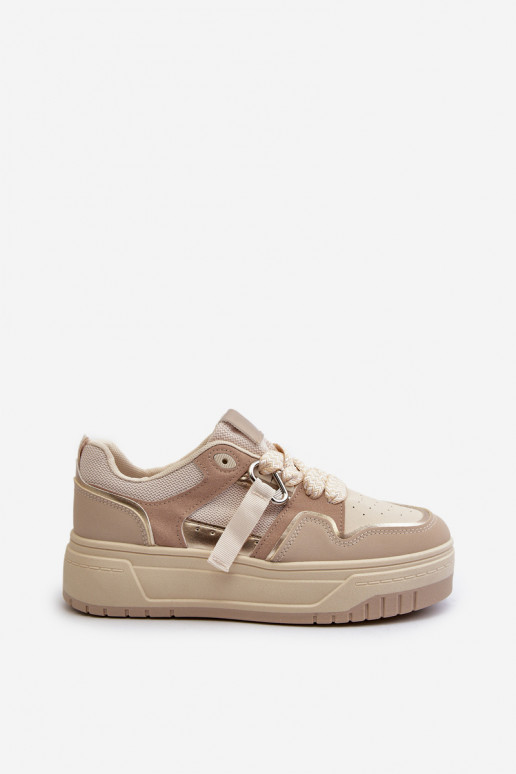 Sneakers modelio batai   su platforma iš dirbtinės odos smėlio spalvos Moun