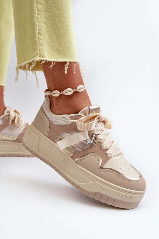 Sneakers modelio batai   su platforma iš dirbtinės odos smėlio spalvos Moun