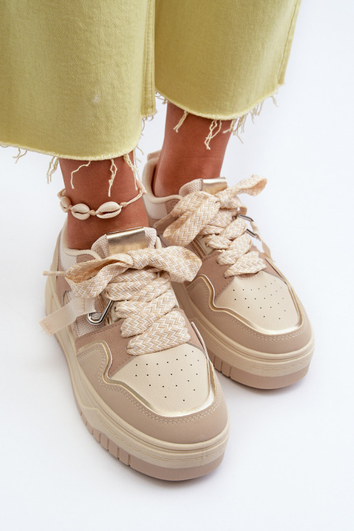 Sneakers modelio batai   su platforma iš dirbtinės odos smėlio spalvos Moun