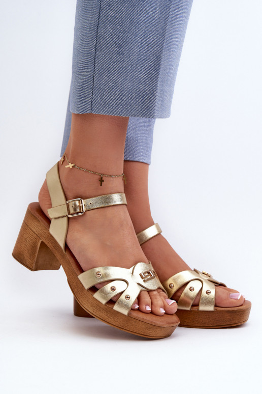 Moteriškos basutės su kulniukais iš eko odos aukso spalvos Assames Moteriškos basutės su kulniukais iš eko odos aukso spalvos Assames