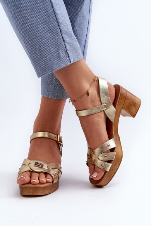 Moteriškos basutės su kulniukais iš eko odos aukso spalvos Assames Moteriškos basutės su kulniukais iš eko odos aukso spalvos Assames