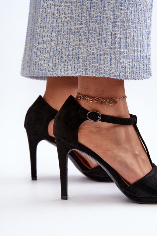 Moteriškos aukštakulnės basutės, pagamintos iš Eco Suede, Black Obdaria