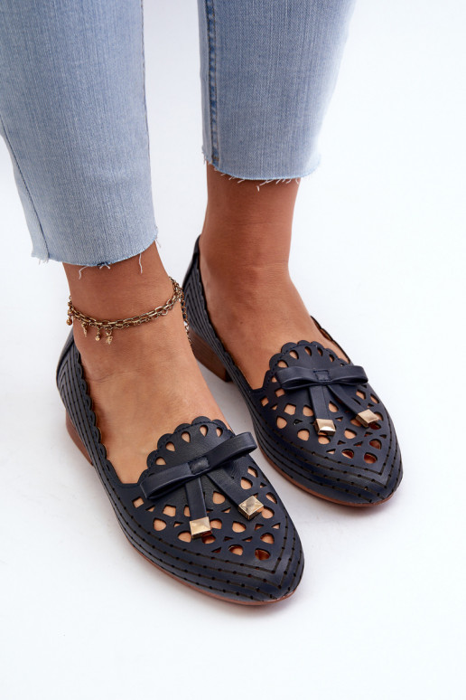 Ažūrinės balerinos   su kaspinais tamsiai mėlynos spalvos Nestavia