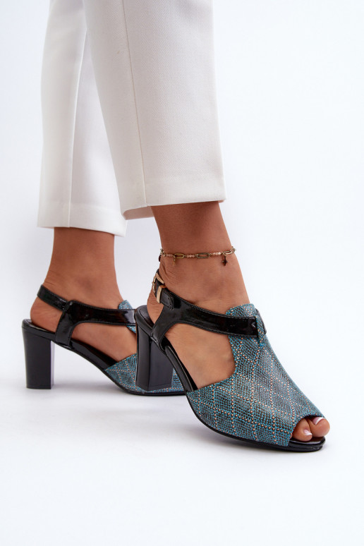 Moteriškos aukštakulnės basutės iš eko odos turkio spalvos Queenmarie Moteriškos aukštakulnės basutės iš eko odos turkio spalvos Queenmarie