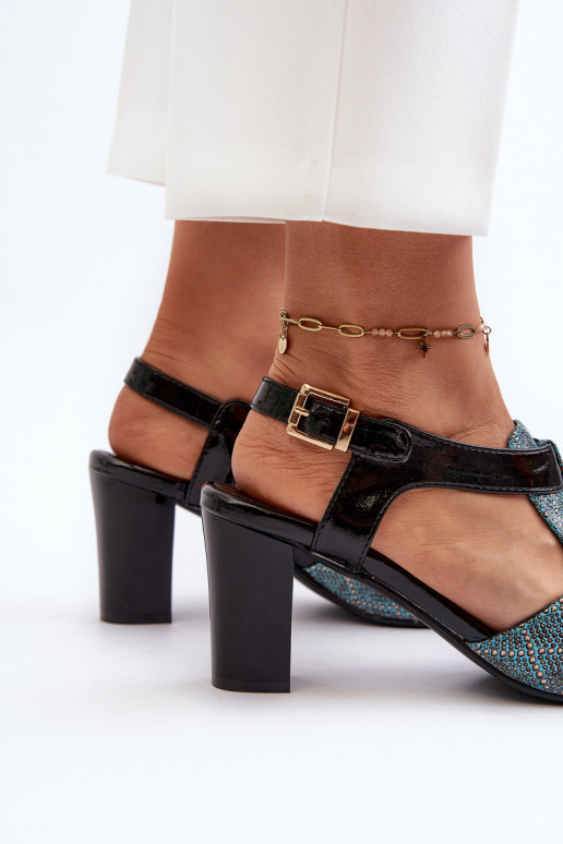 Moteriškos aukštakulnės basutės iš eko odos turkio spalvos Queenmarie Moteriškos aukštakulnės basutės iš eko odos turkio spalvos Queenmarie