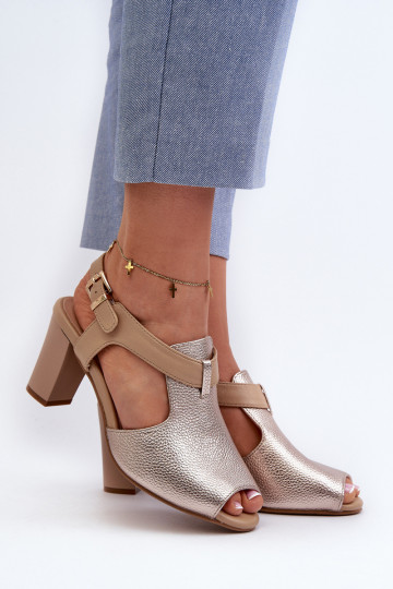 Moteriškos aukštakulnės basutės iš eko odos aukso spalvos Queenmarie 2