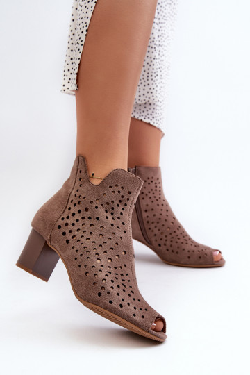 Moteriški ažūriniai ekologiški zomšiniai batai aukštakulniais atvirais pirštais Ruda Halania 2