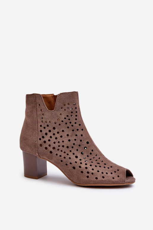 Moteriški ažūriniai ekologiški zomšiniai batai aukštakulniais atvirais pirštais Ruda Halania