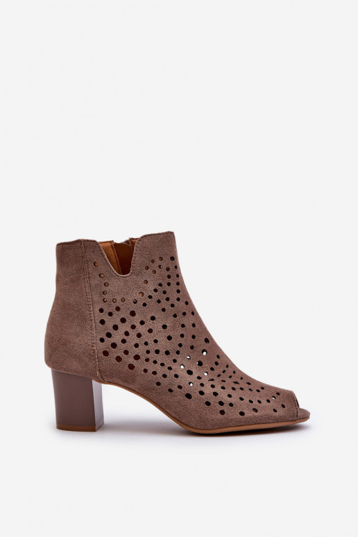 Moteriški ažūriniai ekologiški zomšiniai batai aukštakulniais atvirais pirštais Ruda Halania