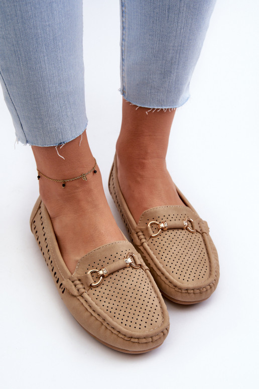 moteriški mokasinai su aužūro elementais su ornamentais rudos spalvos Kaydance moteriški mokasinai su aužūro elementais su ornamentais rudos spalvos Kaydance