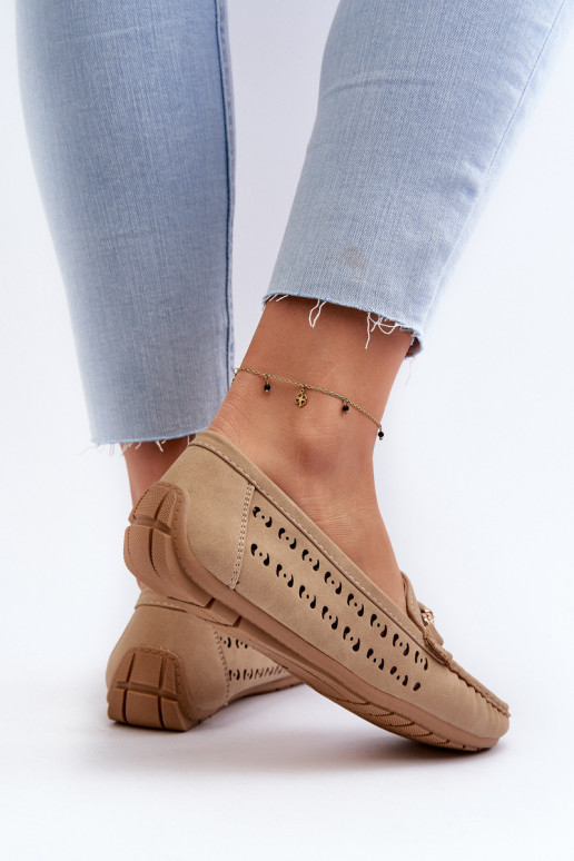 moteriški mokasinai su aužūro elementais su ornamentais rudos spalvos Kaydance moteriški mokasinai su aužūro elementais su ornamentais rudos spalvos Kaydance