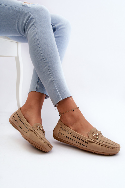 moteriški mokasinai su aužūro elementais su ornamentais rudos spalvos Kaydance moteriški mokasinai su aužūro elementais su ornamentais rudos spalvos Kaydance