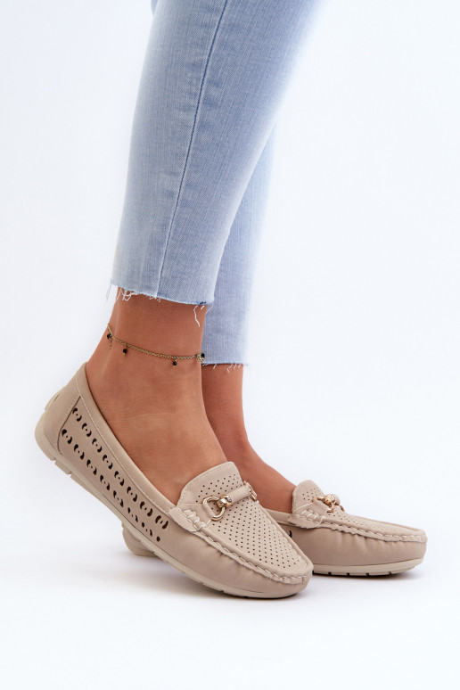 moteriški mokasinai su aužūro elementais su ornamentais smėlio spalvos Kaydance moteriški mokasinai su aužūro elementais su ornamentais smėlio spalvos Kaydance