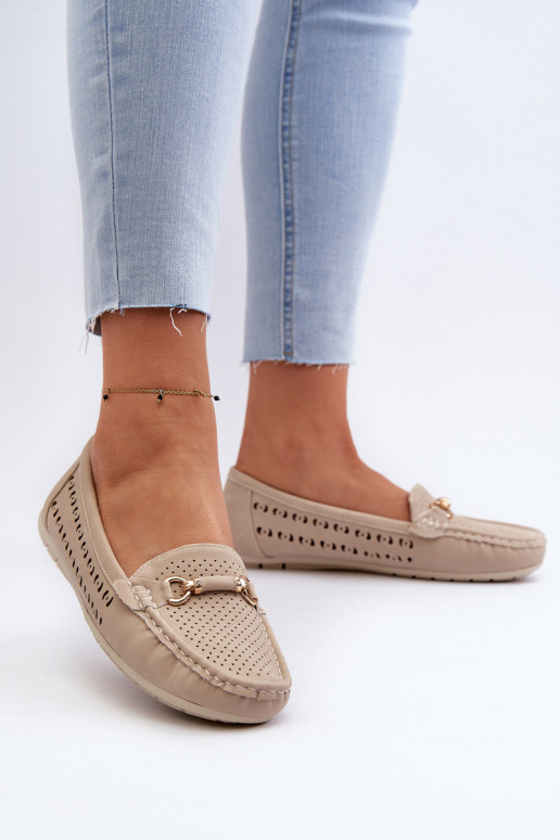moteriški mokasinai su aužūro elementais su ornamentais smėlio spalvos Kaydance moteriški mokasinai su aužūro elementais su ornamentais smėlio spalvos Kaydance