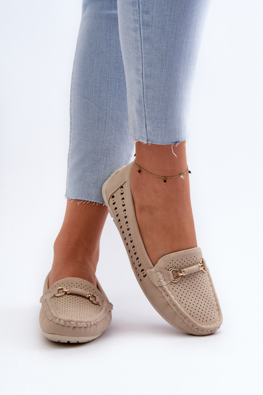 moteriški mokasinai su aužūro elementais su ornamentais smėlio spalvos Kaydance moteriški mokasinai su aužūro elementais su ornamentais smėlio spalvos Kaydance