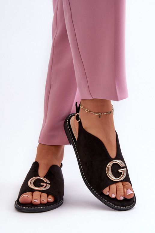 Elegantiško stiliaus Moteriškos basutės su ornamentais iš eko zomšosowe S.Barski KV27-058 juodos spalvos