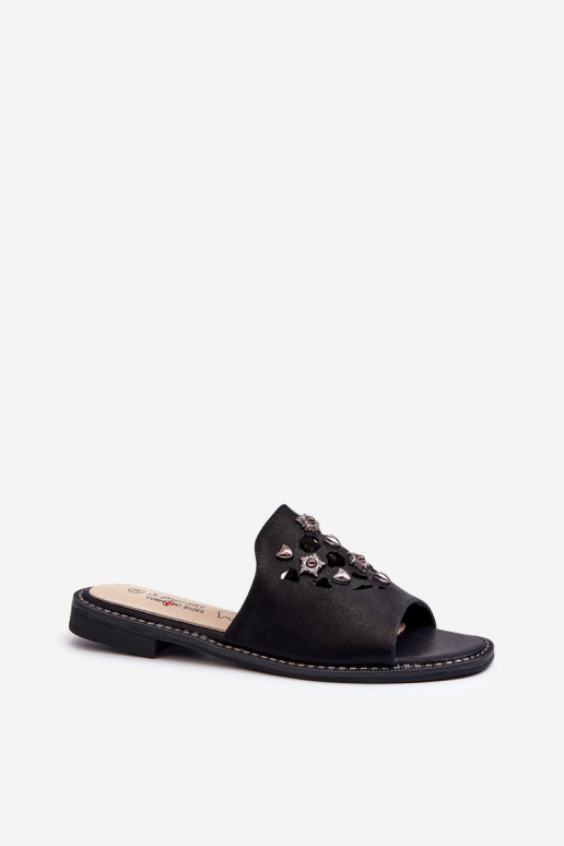 su blizgesiu Moteriškos basutės su gražiomis detalėmis S.Barski KV27-063 juodos spalvos