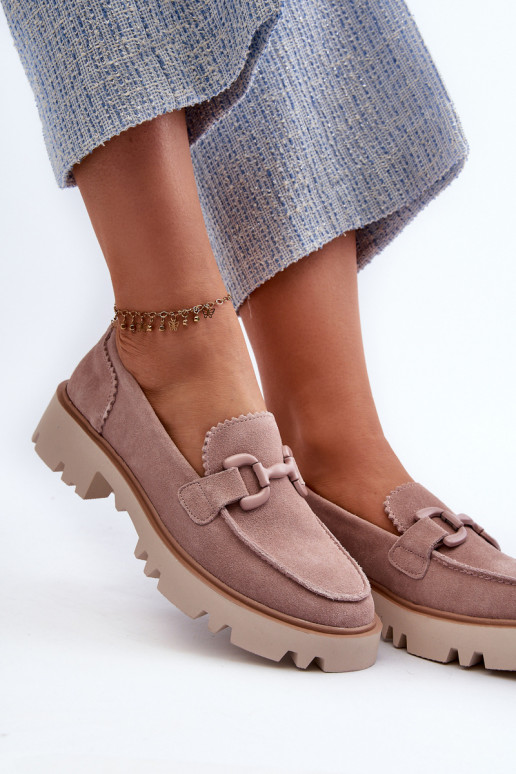 Zomšiniai mokasinai   su ornamentais D&A TW117 rožinės spalvos Zomšiniai mokasinai   su ornamentais D&A TW117 rožinės spalvos