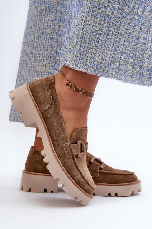 Zomšiniai mokasinai   su ornamentais D&A TW117 rudos spalvos Zomšiniai mokasinai   su ornamentais D&A TW117 rudos spalvos