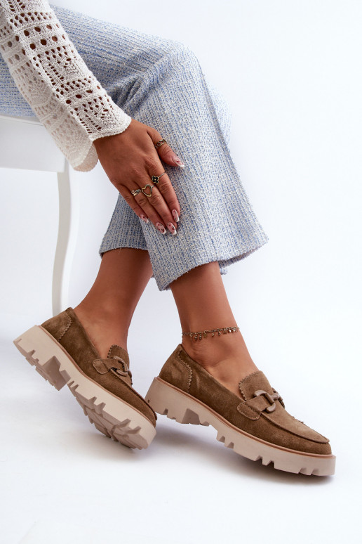 Zomšiniai mokasinai   su ornamentais D&A TW117 rudos spalvos Zomšiniai mokasinai   su ornamentais D&A TW117 rudos spalvos