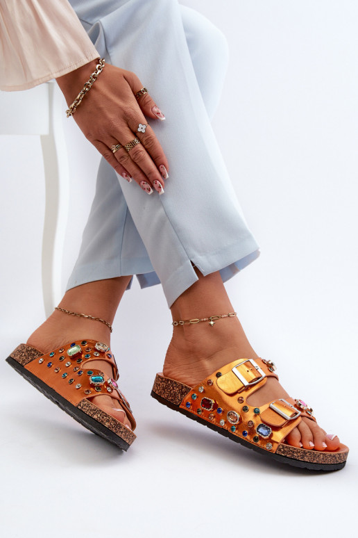 Dekoruotos Moteriškos šlepetės su sagtimis S.Barski MY121 oranžinės spalvos