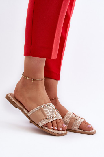 su blizgesiu Moteriškos šlepetės su ornamentais smėlio spalvos Taleci 2