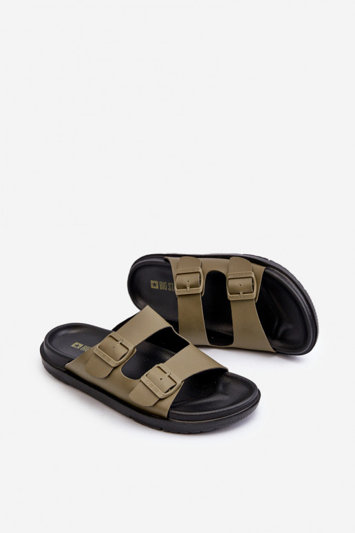 Lengvos vyriškos šlepetės su sagtimis Big Star NN174592 chaki spalvos Lengvos vyriškos šlepetės su sagtimis Big Star NN174592 chaki spalvos