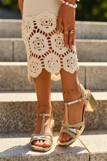 Moteriškos aukštakulnės basutės iš eko odos aukso spalvos Lyana 2