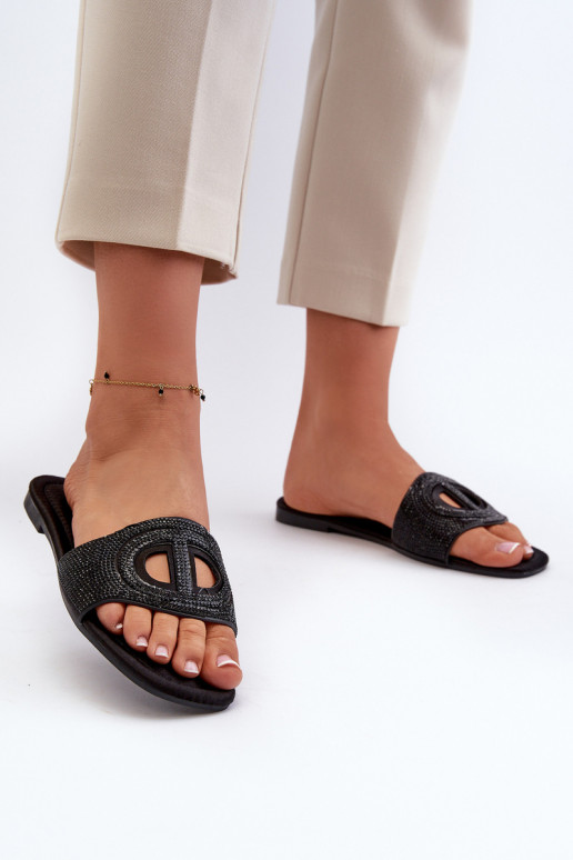 Moteriškos šlepetės su plačiais kulniukais juodos spalvos Dimrose Moteriškos šlepetės su plačiais kulniukais juodos spalvos Dimrose