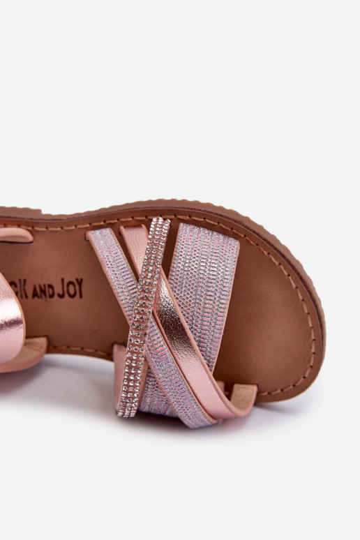 su blizgesiu Vaikiškos basutės su lipniais užsegimais rožinės spalvos Delphina