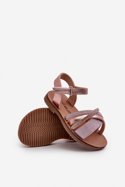 su blizgesiu Vaikiškos basutės su lipniais užsegimais rožinės spalvos Delphina