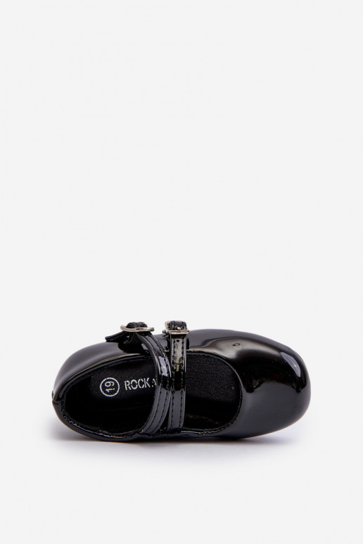 su lako efektu balerinos  Vaikiški su dirželiais juodos spalvos Margenis