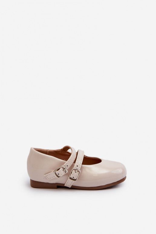 su lako efektu balerinos  Vaikiški su dirželiais smėlio spalvos Margenis