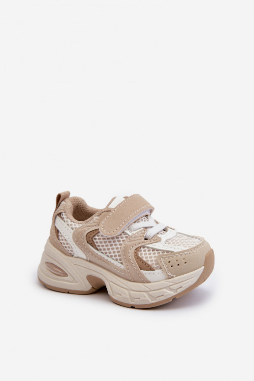 Vaikiški sportiniai bateliai Sneakers modelio batai su lipniais užsegimais smėlio spalvos Rulagia Vaikiški sportiniai bateliai Sneakers modelio batai su lipniais užsegimais smėlio spalvos Rulagia