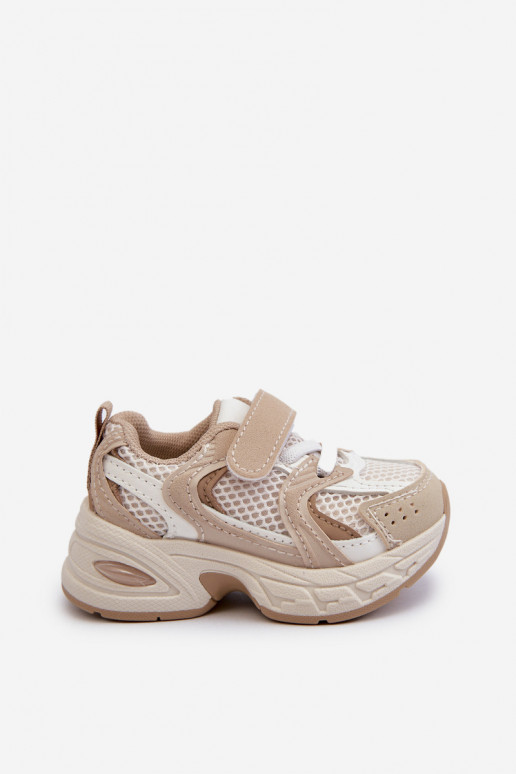 Vaikiški sportiniai bateliai Sneakers modelio batai su lipniais užsegimais smėlio spalvos Rulagia Vaikiški sportiniai bateliai Sneakers modelio batai su lipniais užsegimais smėlio spalvos Rulagia