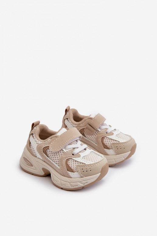 Vaikiški sportiniai bateliai Sneakers modelio batai su lipniais užsegimais smėlio spalvos Rulagia Vaikiški sportiniai bateliai Sneakers modelio batai su lipniais užsegimais smėlio spalvos Rulagia