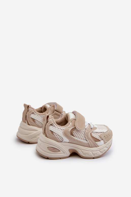Vaikiški sportiniai bateliai Sneakers modelio batai su lipniais užsegimais smėlio spalvos Rulagia Vaikiški sportiniai bateliai Sneakers modelio batai su lipniais užsegimais smėlio spalvos Rulagia
