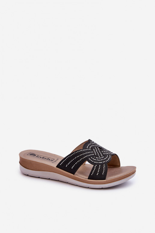 Patogios moteriškos šlepetės su tviskančiomis akutėmis Inblu BV000037 juodos spalvos