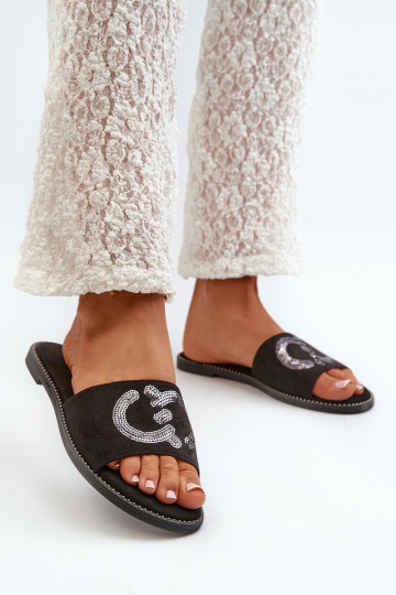 Moteriškas butas Šlepetės su blizgančiais žvyneliais S.Barski KV27-052 juodos spalvos 2