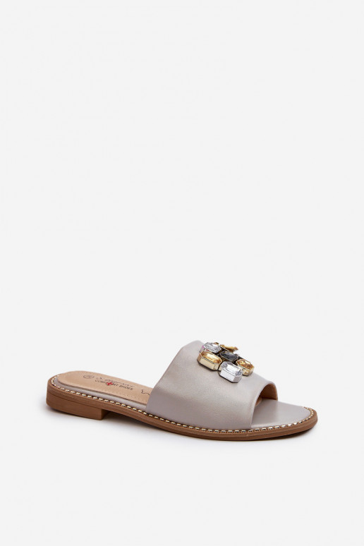 Moteriškos šlepetės su gražiomis detalėmis S.Barski KV27-031 smėlio spalvos