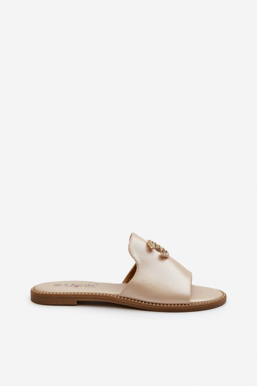 Elegantiško stiliaus Moteriškos šlepetės su blizgesiu su ornamentais S.Barski KV27-050 aukso spalvos