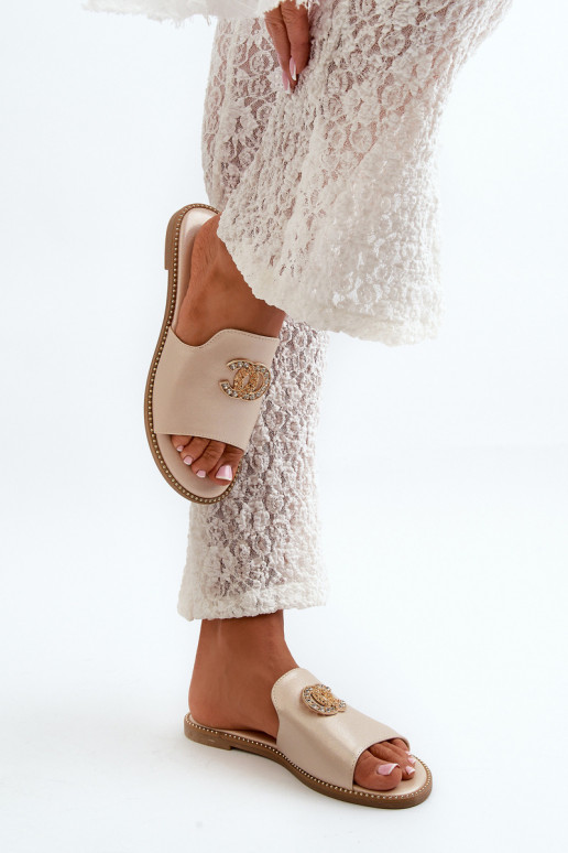 Elegantiško stiliaus Moteriškos šlepetės su blizgesiu su ornamentais S.Barski KV27-050 aukso spalvos