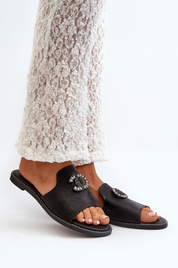 Elegantiško stiliaus Moteriškos šlepetės su blizgesiu su ornamentais S.Barski KV27-050 juodos spalvos 2