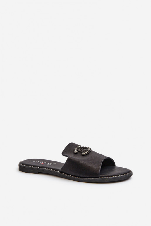 Elegantiško stiliaus Moteriškos šlepetės su blizgesiu su ornamentais S.Barski KV27-050 juodos spalvos Elegantiško stiliaus Moteriškos šlepetės su blizgesiu su ornamentais S.Barski KV27-050 juodos spalvos