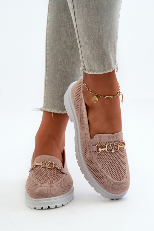 Moteriškos Mokasinai su plačiais kulniukais Ze aukso spalvosm Detalem rožinės spalvos Limentia