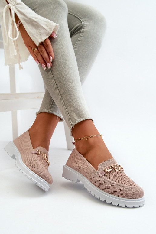 Moteriškos Mokasinai su plačiais kulniukais Ze aukso spalvosm Detalem rožinės spalvos Limentia