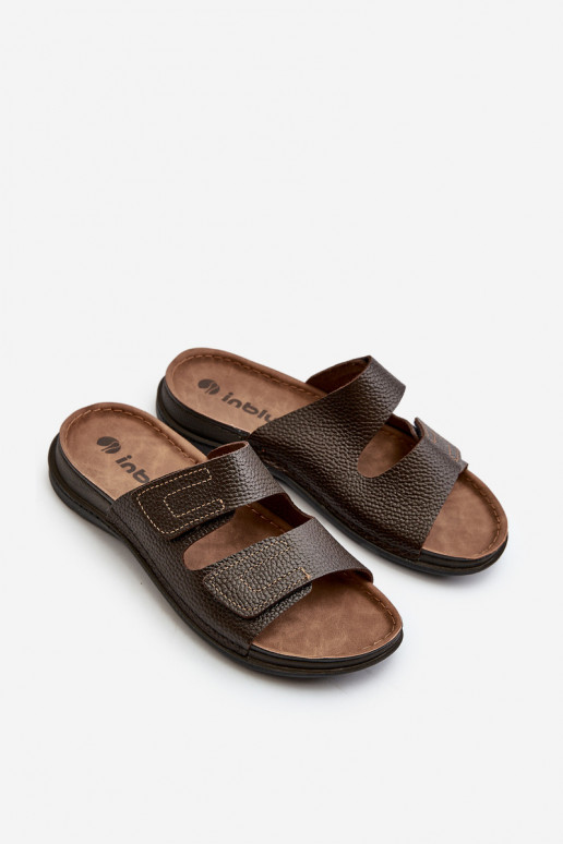 Patogios šlepetės Vyrai su juostelėmis su lipniais užsegimais Inblu GV00002I tamsiai rudos spalvos